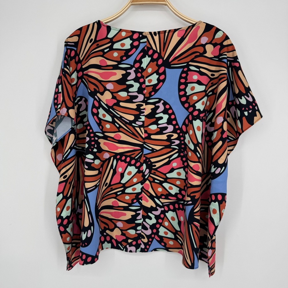 Crosby by Mollie Burch Butterfly Print Caftan Top Small Blue Boho Eclectic Art - Picture 6 of 9
